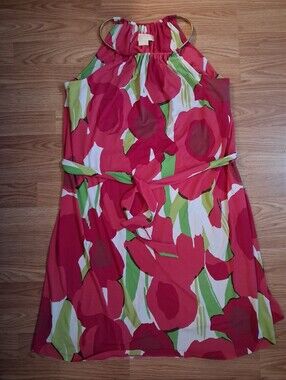 MICHAEL KORS halter dress with gold metal ring neckline. Womens. Size Small.